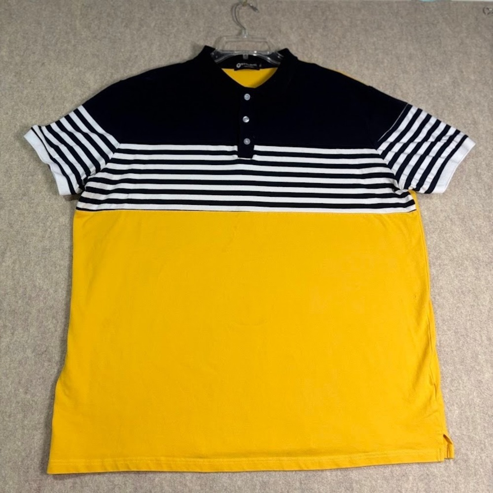 STTLZMC Polo Shirt Mens XL Yellow Cotton Colorblock Striped Casual Preppy Top